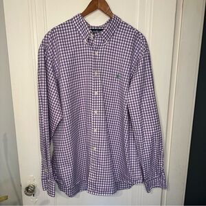 Ralph Lauren Men's Lavender Checkered Button Down Shirt Gingham Oxford Shirt